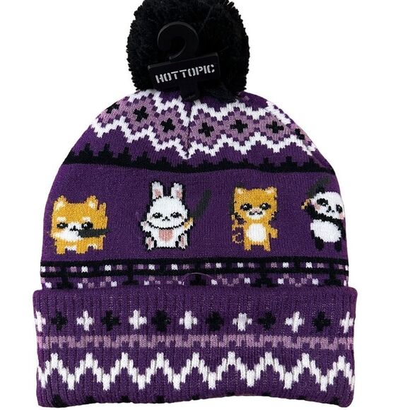 Hot Topic ~ Knife Animals Fair Isle Pom Pom Beanie ~ one size ~ NWOT - Picture 3 of 8